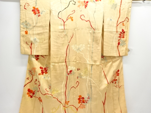 アンティーク　紋錦紗枝葉模様着物